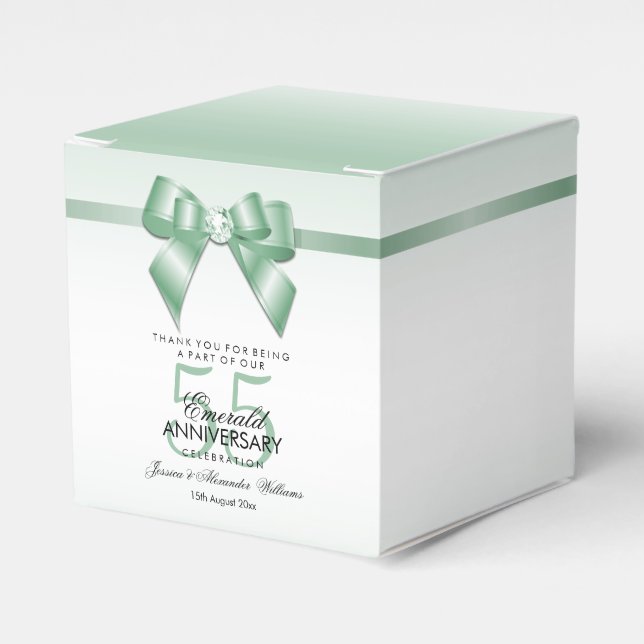 Emerald Gem Bow & Ribbon 55th Wedding Anniversary Favour Box (Front Side)
