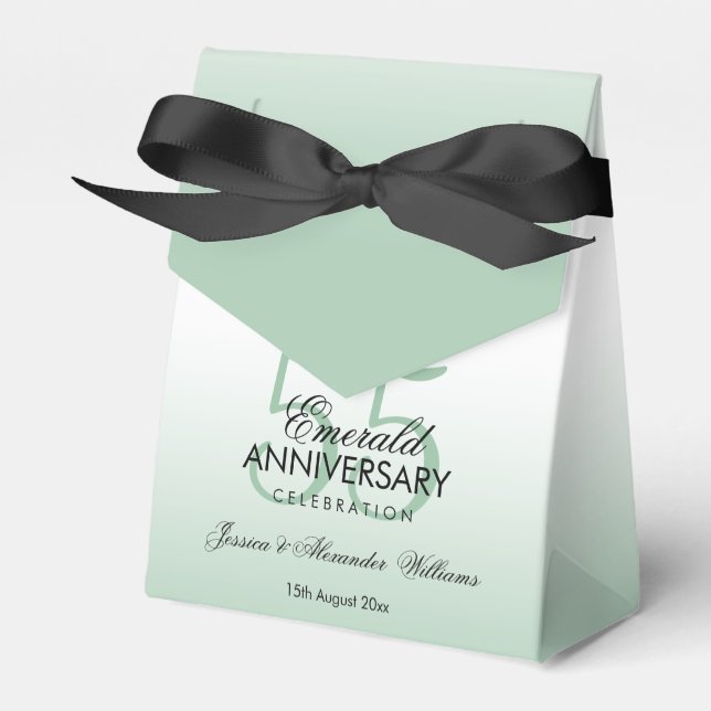 Emerald Gem Bow & Ribbon 55th Wedding Anniversary Favour Box (Front Side)