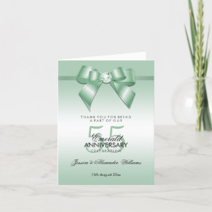 Emerald Gem Bow & Ribbon 55th Wedding Anniversary Thank You Card