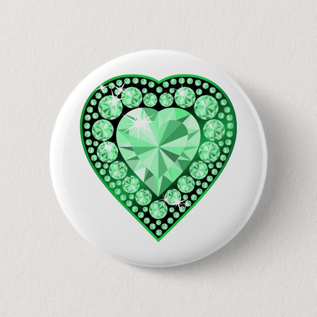 Emerald Gem Heart 6 Cm Round Badge (Front)
