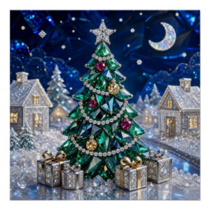 Emerald Gemstone Christmas Tree Diamond Village Poster