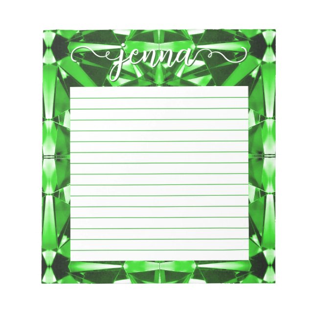Emerald Gemstone Lined Personalised Notepad (Front)