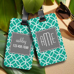 Emerald Geometric Pattern with Monograms Luggage Tag<br><div class="desc">Travel in style with a bold,  graphic design in fresh,  cheerful colours. If you need to adjust the monogram,  click on the customise it button and make changes.</div>