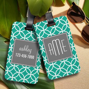 Emerald Geometric Pattern with Monograms Luggage Tag