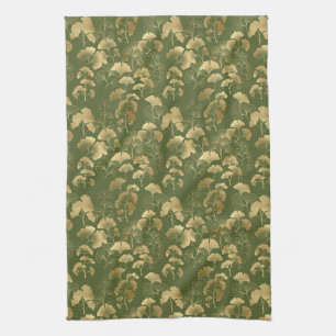 Emerald Ginkgo Elegance – Luxury Gold Botanical 10 Tea Towel