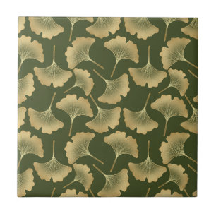 Emerald Ginkgo Elegance – Luxury Gold Botanical 12 Ceramic Tile