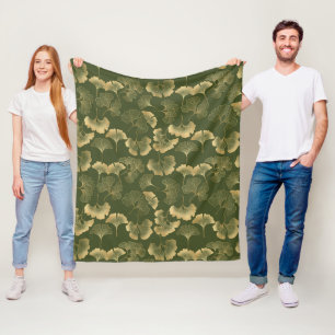 Emerald Ginkgo Elegance – Luxury Gold Botanical 13 Fleece Blanket