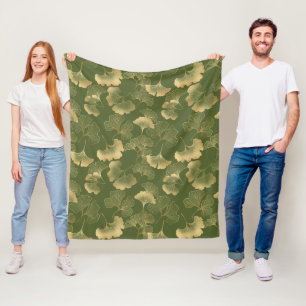 Emerald Ginkgo Elegance – Luxury Gold Botanical 14 Fleece Blanket