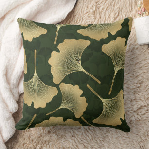 Emerald Ginkgo Elegance – Luxury Gold Botanical 15 Cushion