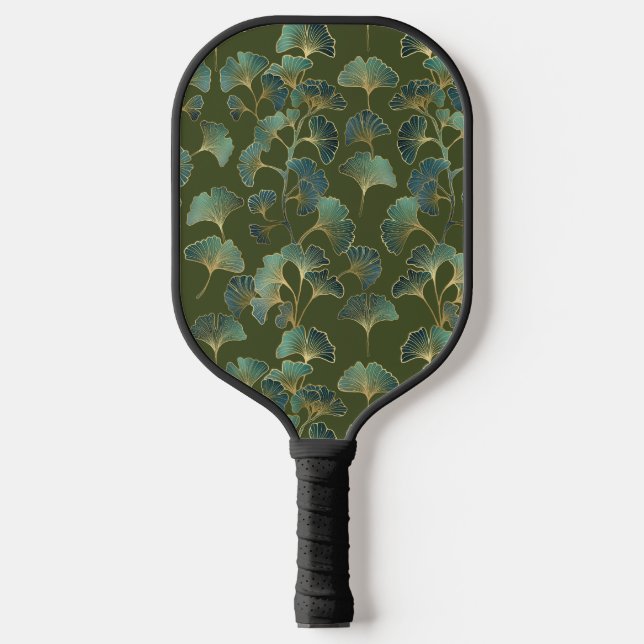 Emerald Ginkgo Elegance – Luxury Gold Botanical 1 Pickleball Paddle (Front)