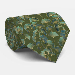 Emerald Ginkgo Elegance – Luxury Gold Botanical 1 Tie