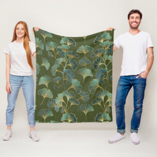 Emerald Ginkgo Elegance – Luxury Gold Botanical Fleece Blanket