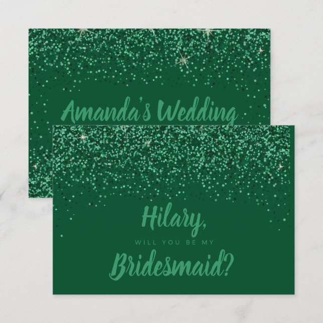 Emerald Glitz Glitter Bridesmaid Card (Front/Back)