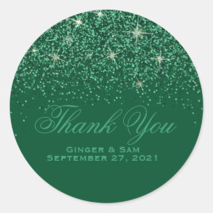 Emerald Glitz Glitter Thank You Stickers