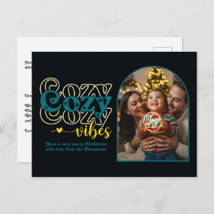Emerald Glow Cozy Vibes Retro Christmas Photo Holiday Postcard