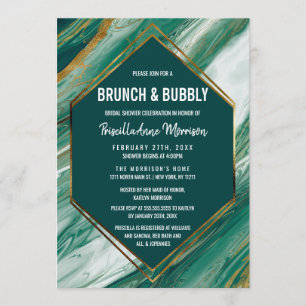 Emerald Gold Abstract Agate Marble Brunch Bubbly Invitation
