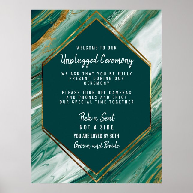 Emerald Gold Agate Marble Unplugged Ceremony Poster (Front)
