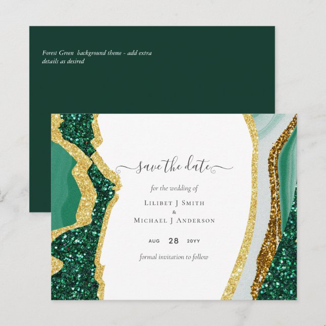 Emerald Gold Agate - Wedding SAVE the DATE Budget Postcard (Front/Back)