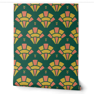 Emerald, Gold and Coral 1920s Art Deco Arch Fan Wallpaper