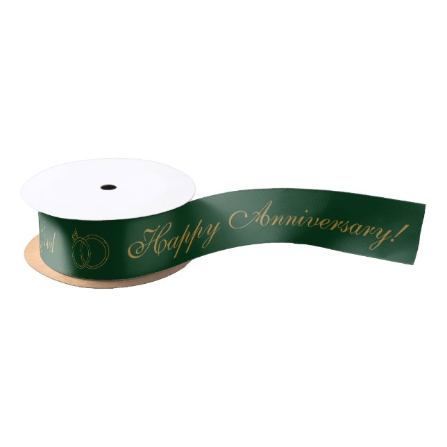  Emerald Gold Anniversary Personalised Name Date Satin Ribbon (Spool)