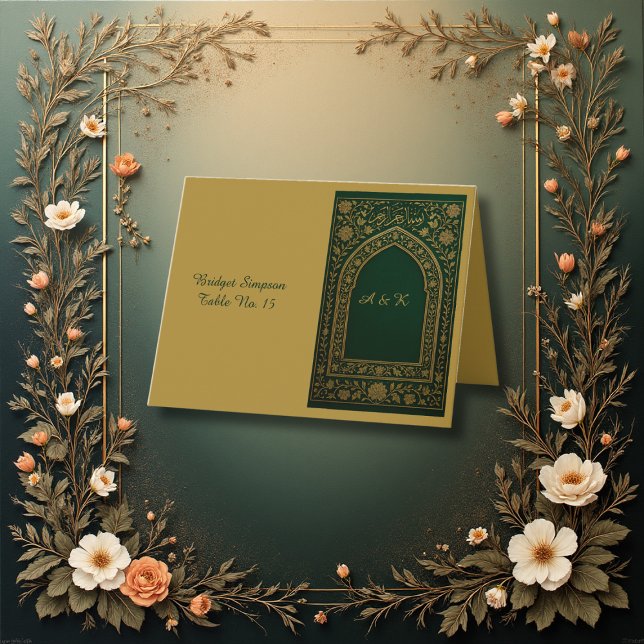 Emerald Gold Arabic arch Wedding  guest card (Creator Uploaded)