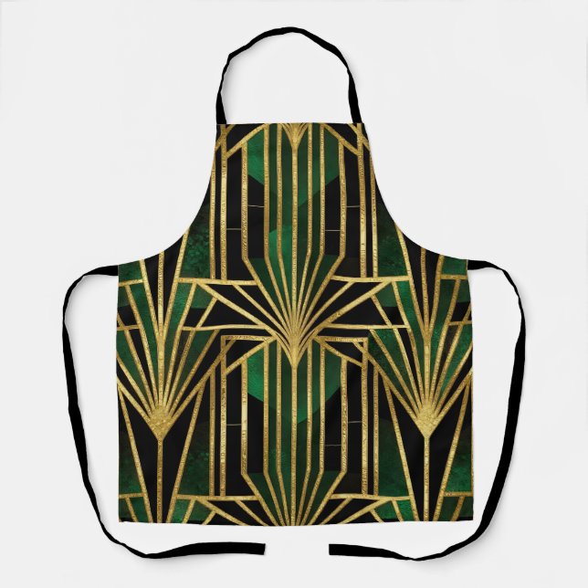 Emerald Gold Art Deco Glamour Apron (Front)