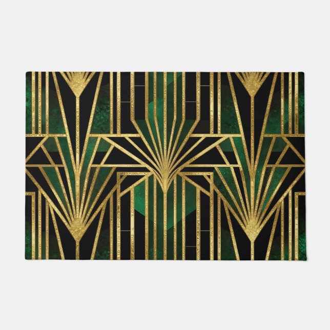 Emerald Gold Art Deco Glamour Doormat (Front)