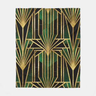 Emerald Gold Art Deco Glamour Fleece Blanket
