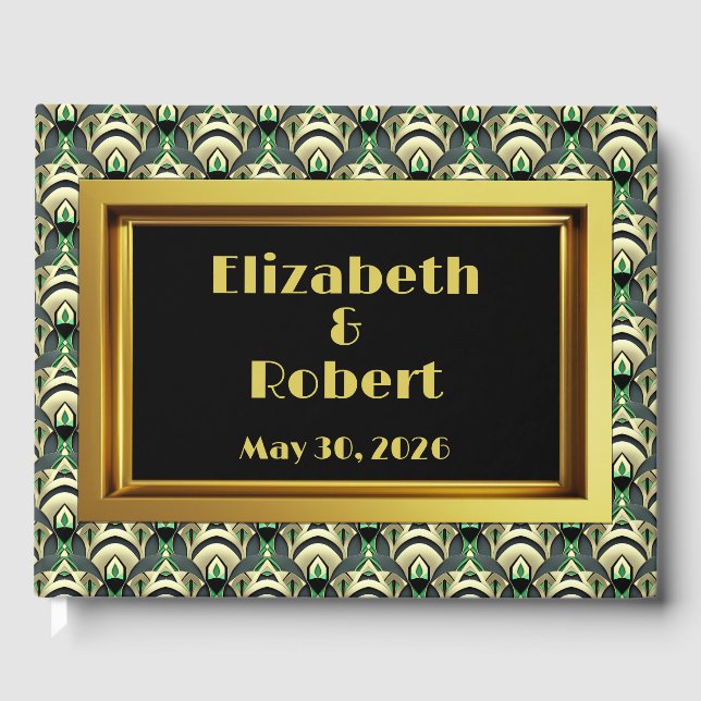 Emerald & Gold Art Deco Guest Book (Front)