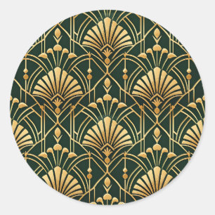 Emerald Gold Art Deco Pattern Classic Round Sticker