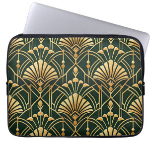 Emerald Gold Art Deco Pattern Laptop Sleeve