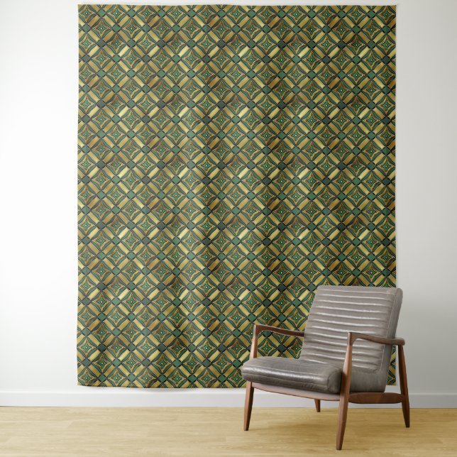 Emerald & Gold Art Deco Photo Backdrop Tapestry (In Situ)