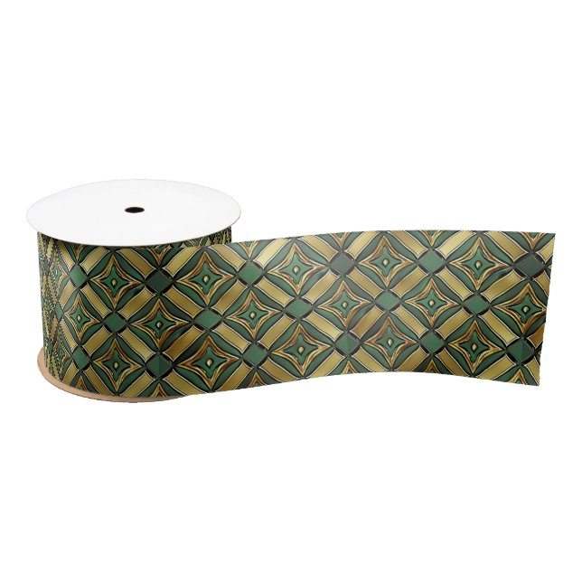 Emerald & Gold Art Deco Satin Ribbon (Spool)