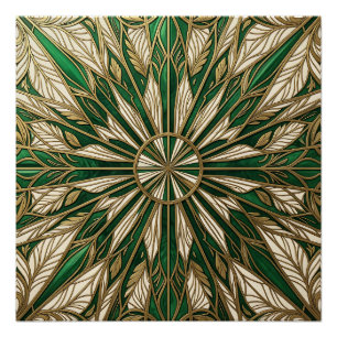 Emerald Gold Art Nouveau Leaf Mandala Poster
