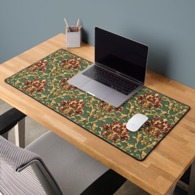 Emerald Gold Baroque Damask Desk Mat (Office 2)