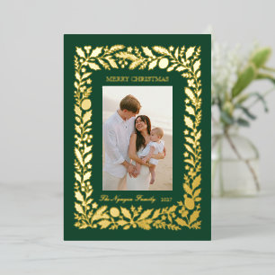 Emerald Gold Botanical Family Photo Christmas Card