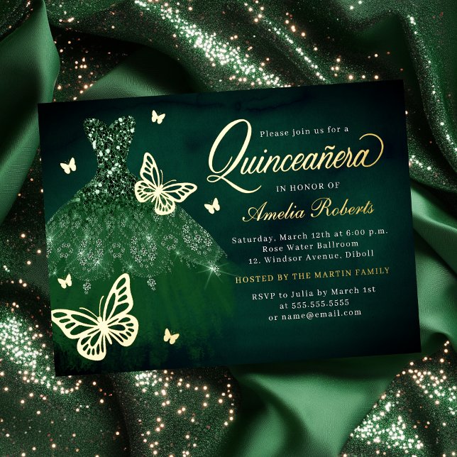 Emerald Gold Butterfly Dress Quinceanera  (Creator Uploaded)