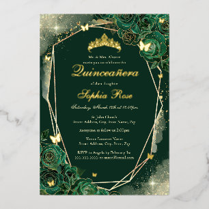 Emerald Gold Butterfly Floral Quinceanera