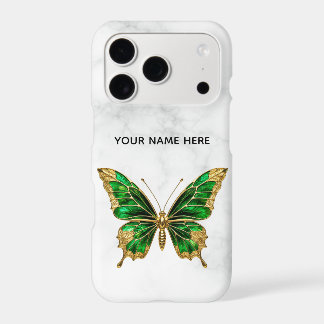 Emerald Gold Butterfly Marble Custom Name Case