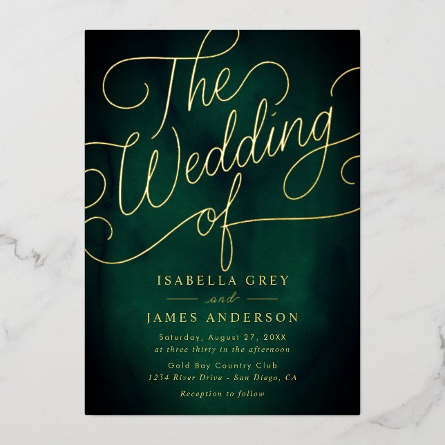 Emerald Gold Calligraphy Script Wedding  (Front)