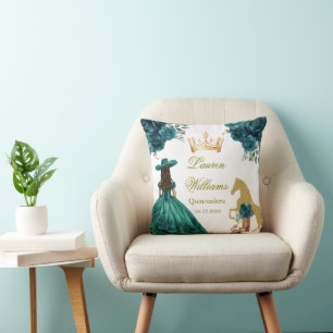 Emerald Gold Cowgirl Quinceanera Party  Cushion
