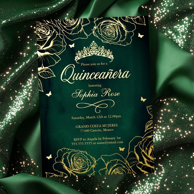 Emerald Gold Crown Roses Theme Quinceanera  (Creator Uploaded)
