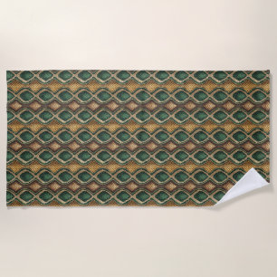 Emerald & Gold Diamond Snake Skin Pattern Design Beach Towel