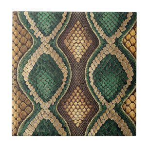 Emerald & Gold Diamond Snake Skin Pattern Design Ceramic Tile