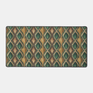 Emerald & Gold Diamond Snake Skin Pattern Design Desk Mat