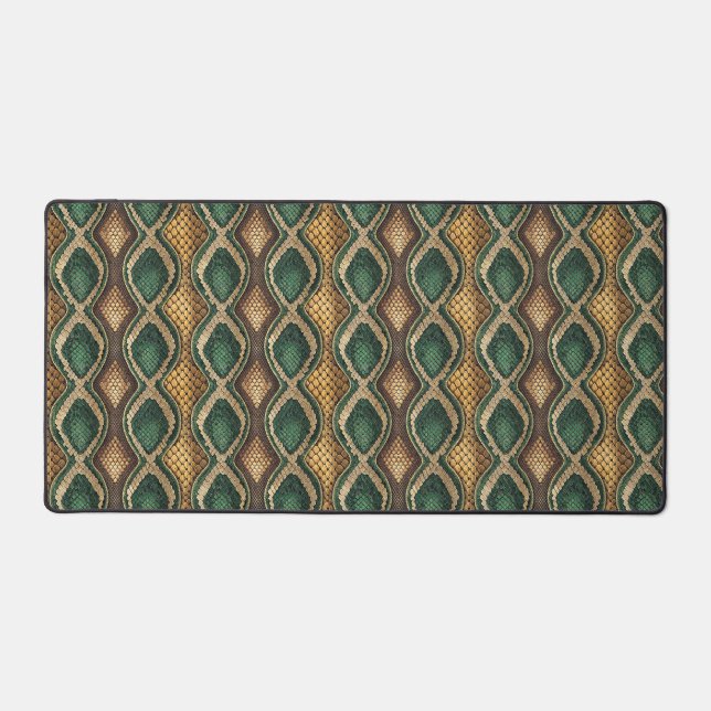 Emerald & Gold Diamond Snake Skin Pattern Design Desk Mat (Front)