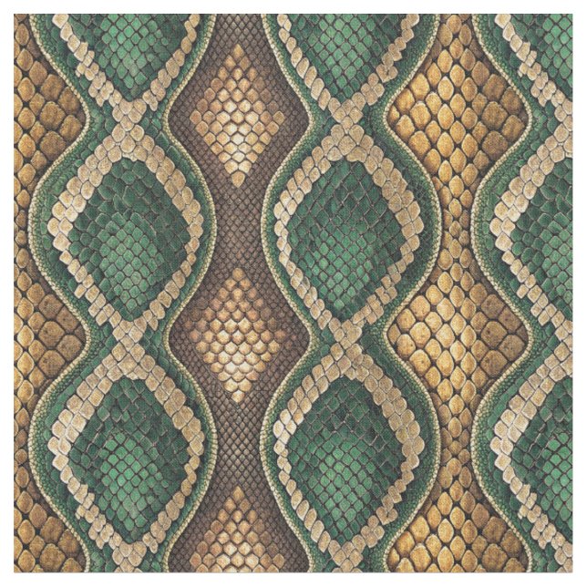 Emerald & Gold Diamond Snake Skin Pattern Design Fabric (Close Up)