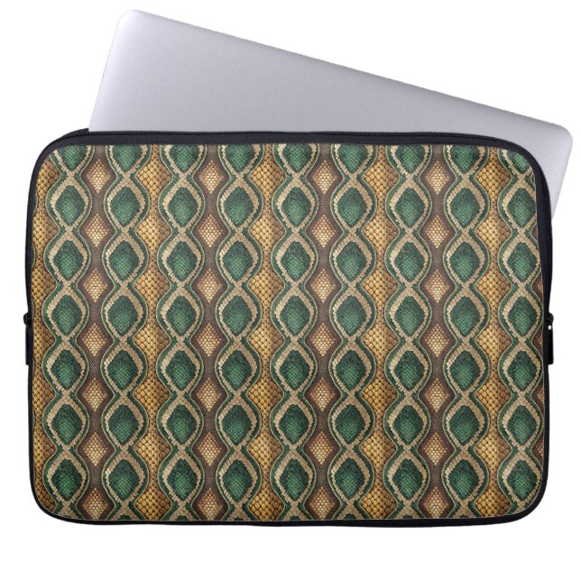 Emerald & Gold Diamond Snake Skin Pattern Design Laptop Sleeve (Front)