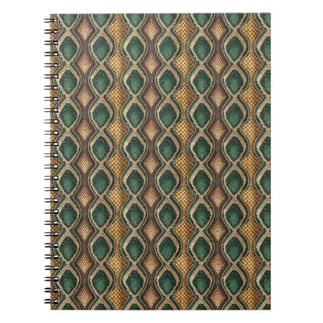Emerald & Gold Diamond Snake Skin Pattern Design Notebook (Front)