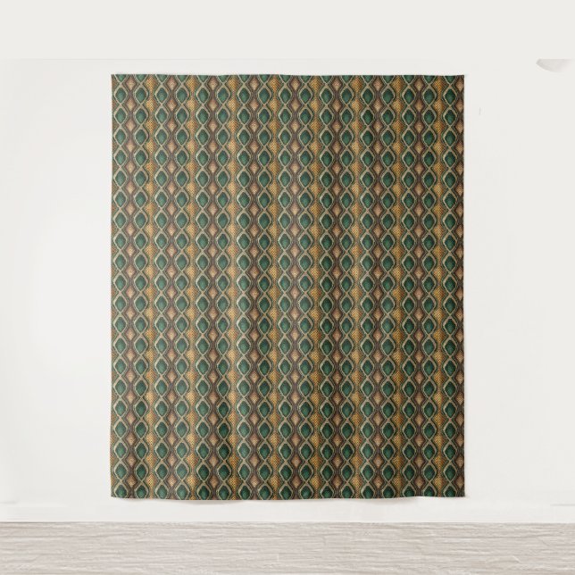 Emerald & Gold Diamond Snake Skin Pattern Design Tapestry (Front)